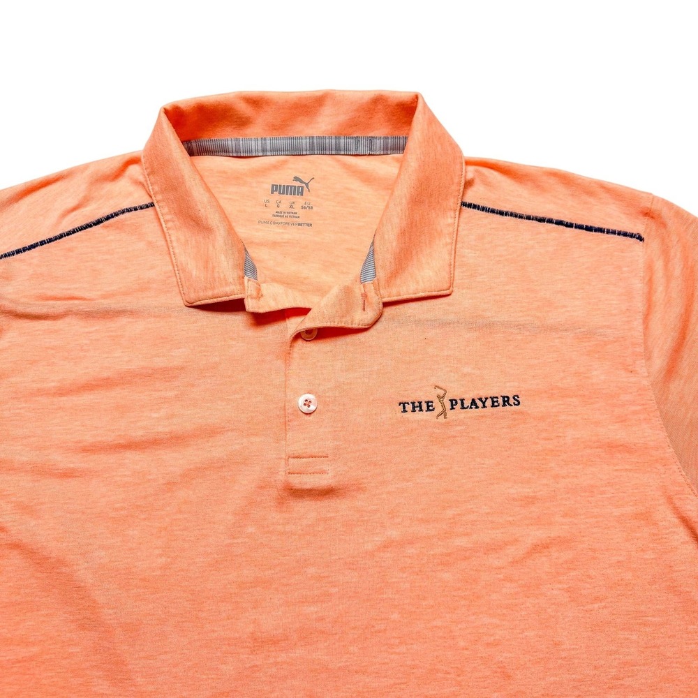 Puma Golf Polo Shirt Mens Large Orange THE‎ PLAYERS Performance Preppy Athletic